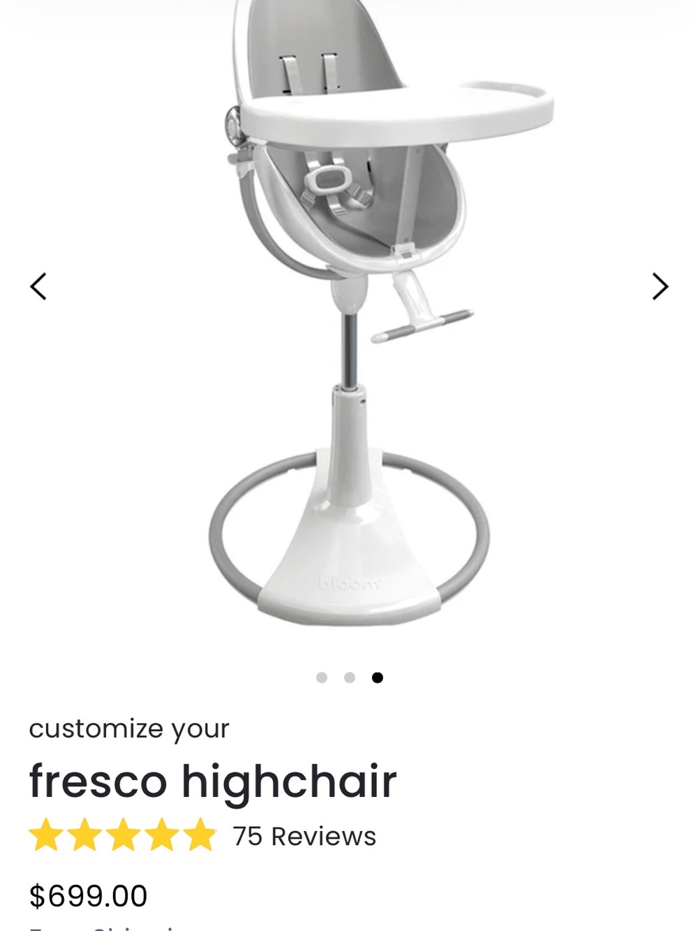 bloom White and Gray Modern Baby Highchair